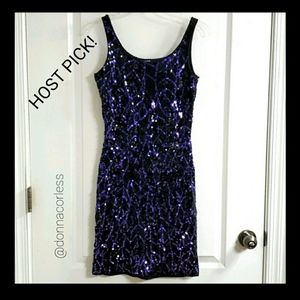 Black Tie Vintage Sequin Sleeveless Dress in Purple Black EUC